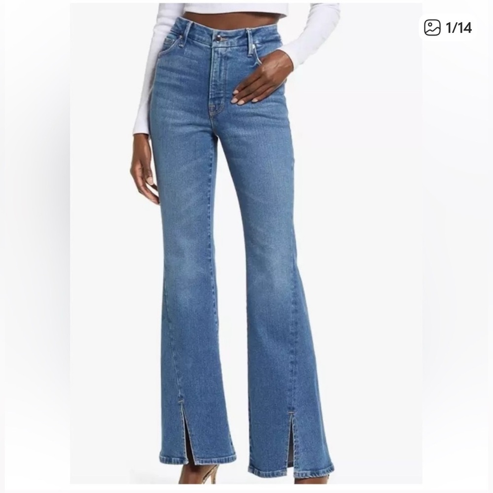 Good American Flare Twisted Slit Jeans 6/28